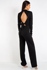 Hannah Black Ribbed Open Tie Back Top