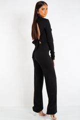 Hannah Black Ribbed Open Tie Back Top