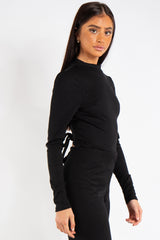 Hannah Black Ribbed Open Tie Back Top