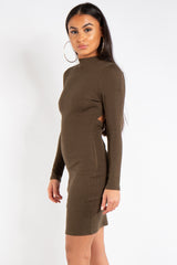 Clara Khaki Ribbed Open Back Mini Dress