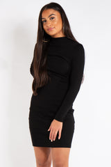 Clara Black Ribbed Open Back Mini Dress