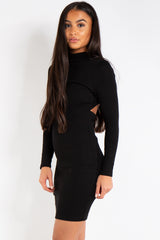 Clara Black Ribbed Open Back Mini Dress