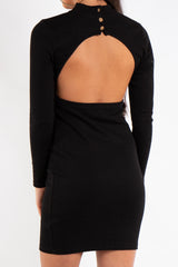 Clara Black Ribbed Open Back Mini Dress