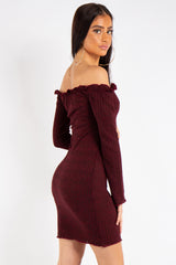 Isabella Red Bardot Button Mini dress