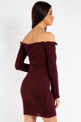 Isabella Red Bardot Button Mini dress