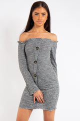 Isabella Grey Bardot Button Mini Dress