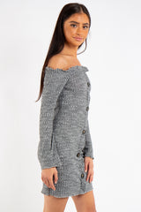Isabella Grey Bardot Button Mini Dress