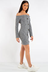 Isabella Grey Bardot Button Mini Dress