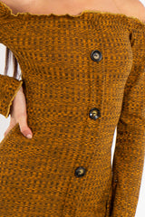 Isabella Mustard Bardot Button Mini Dress