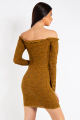 Isabella Mustard Bardot Button Mini Dress