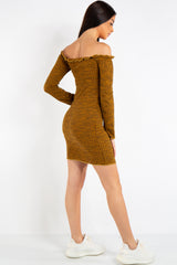 Isabella Mustard Bardot Button Mini Dress