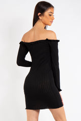 Black bardot button dress outlet