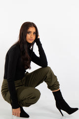 Kylie Black Rib Knit Polo Turtle Neck Jumper