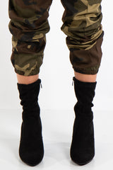 Leia Black Faux Suede Block Heel Boots