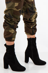 Leia Black Faux Suede Block Heel Boots