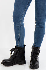 Thea Black Ribbon Lace Ankle Boots