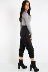 Kylie Grey Rib Knit Polo Turtle Neck Jumper