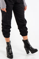 Amina Black High Shine Zip Detail Block Heeled Ankle Boots