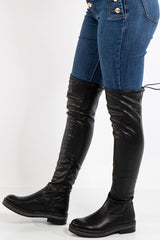 Charlee Black Faux Leather Knee High Boot With Diamante