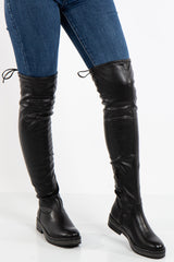 Charlee Black Faux Leather Knee High Boot With Diamante