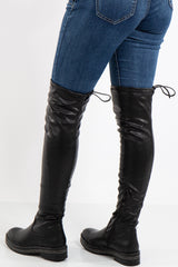 Charlee Black Faux Leather Knee High Boot With Diamante
