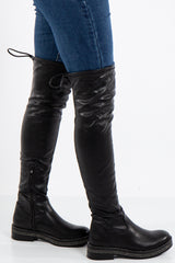 Charlee Black Faux Leather Knee High Boot With Diamante
