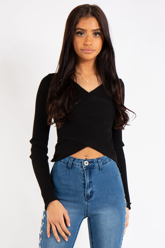 Josephine Black Light Wrap Knit Jumper