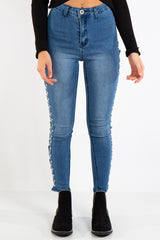 Liliana Denim Blue Side Tie Jeans
