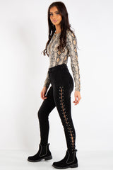 Liliana Denim Black Side Tie Jeans