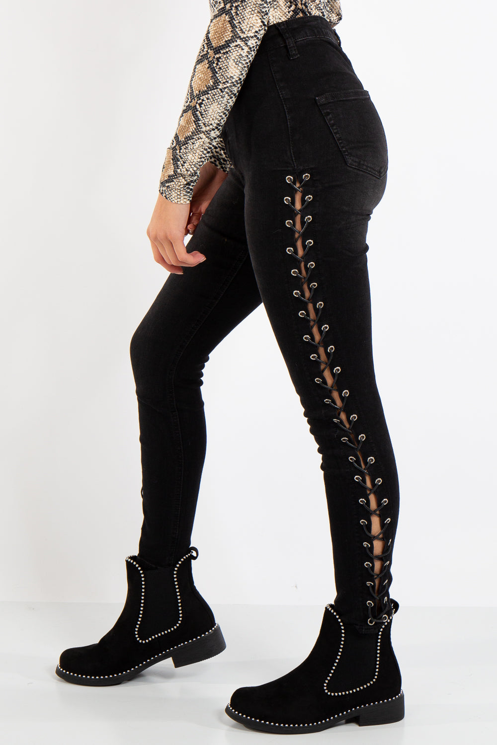 Black tie up jeans cheap