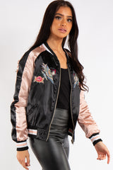 Chloe Black and Rose Gold Satin Bomber Jacket