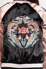 Chloe Black and Rose Gold Satin Bomber Jacket