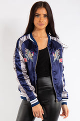 Chloe Blue and Silver Satin Bomber Jacket