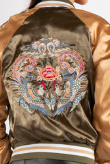Chloe Khaki and Gold Satin Bomber Jacket