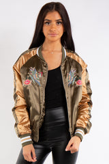 Chloe Khaki and Gold Satin Bomber Jacket