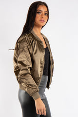 Grace Khaki Satin Bomber Jacket