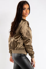 Grace Khaki Satin Bomber Jacket