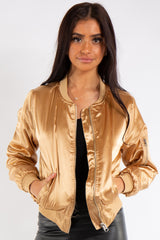 Grace Gold Satin Bomber Jacket 