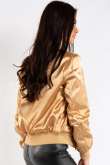 Grace Gold Satin Bomber Jacket 