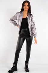 Grace Silver Satin Bomber Jacket