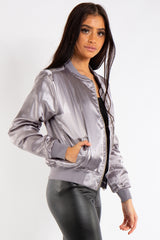 Grace Silver Satin Bomber Jacket