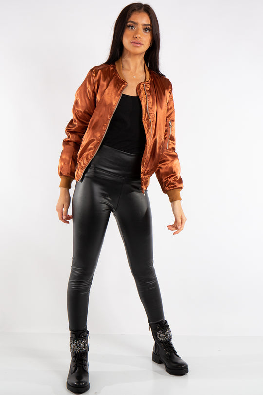 Grace Bronze Satin Bomber Jacket
