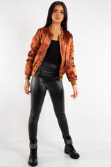 Grace Bronze Satin Bomber Jacket
