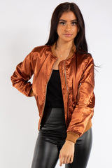 Grace Bronze Satin Bomber Jacket