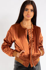 Grace Bronze Satin Bomber Jacket