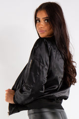 Grace Black Satin Bomber Jacket