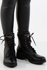 Black Biker Boots Beaded Embellished 