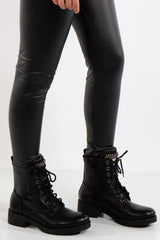 Black Biker Boots Beaded Embellished 