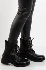 Black Biker Boots Beaded Embellished 
