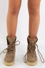 Kanye Khaki High Top FlatForm Trainers